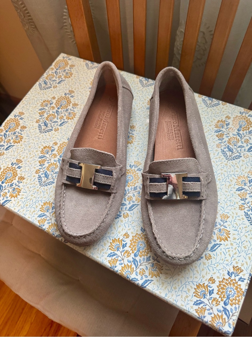 Suede Slip-On Loafers with silver Accent - grey